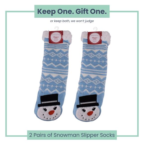 Charter Club Snowman Slipper Socks – Blue & White - TWO pairs - Picture 1 of 5
